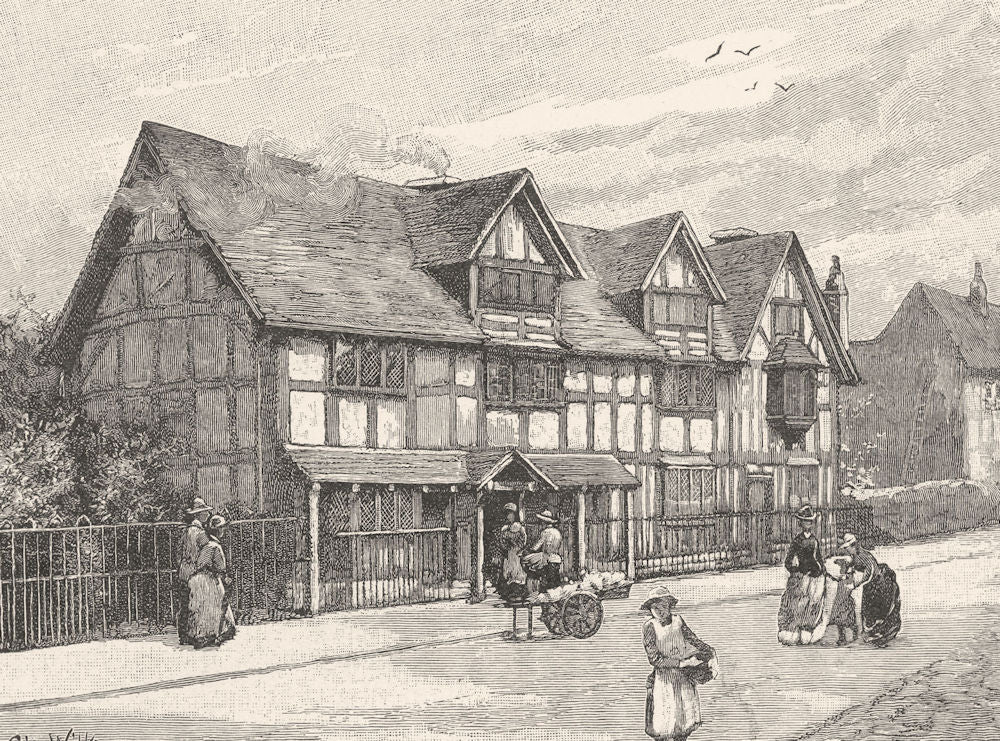 WARWICKSHIRE. Shakespeare's house 1901 old antique vintage print picture